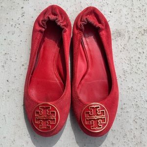 Tory Burch red suede ballet flats